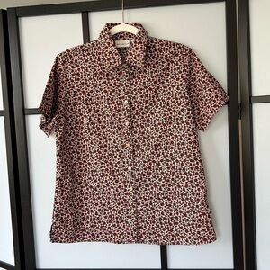 [M] White Stag Dark Red & Purple Floral On Beige Button Down Shirt Sleeve Shirt